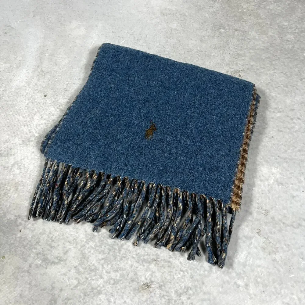 Polo Ralph Lauren Reversible Scarf Blue and Brown Wool